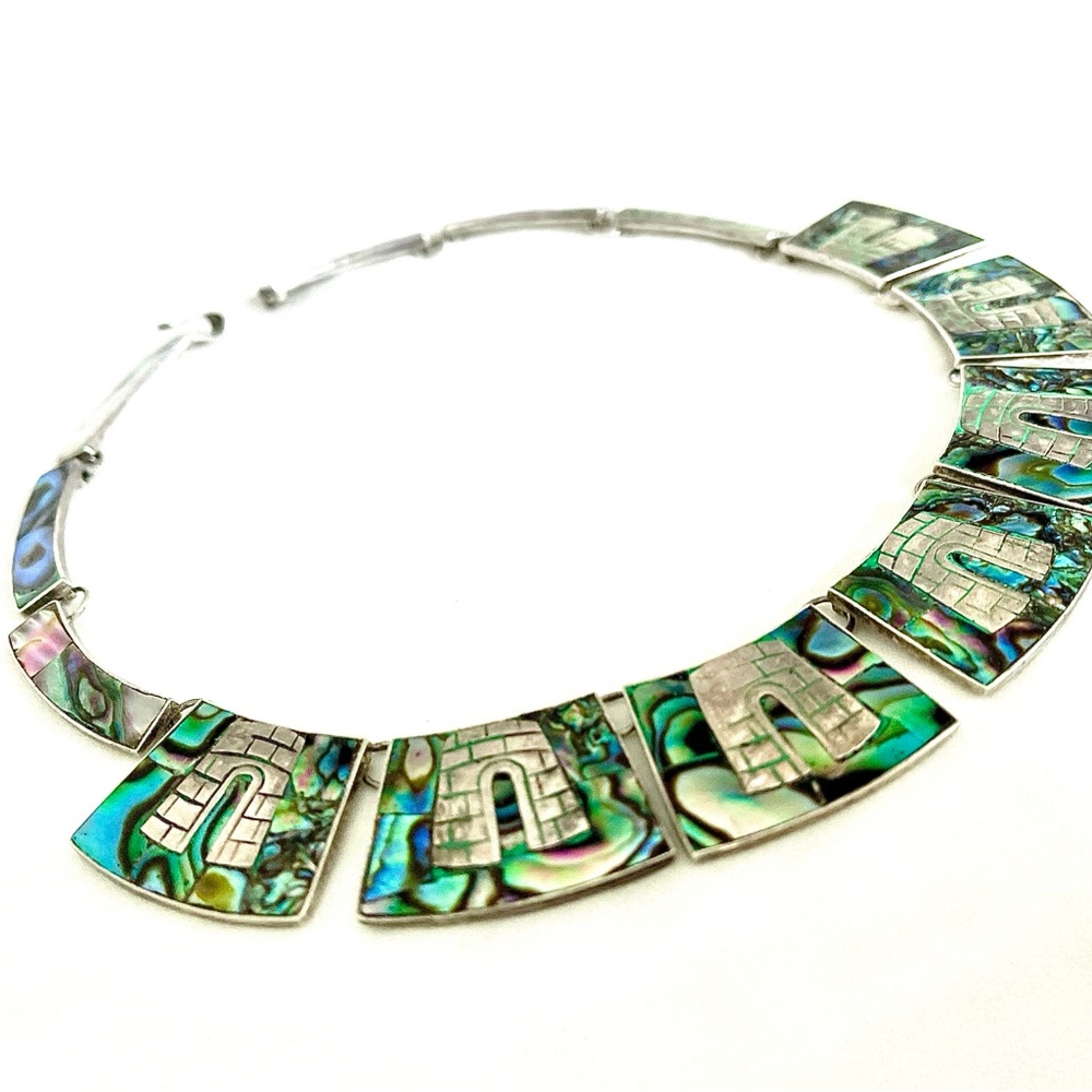 Green Abalone and Sterling Silver Collar Necklace
